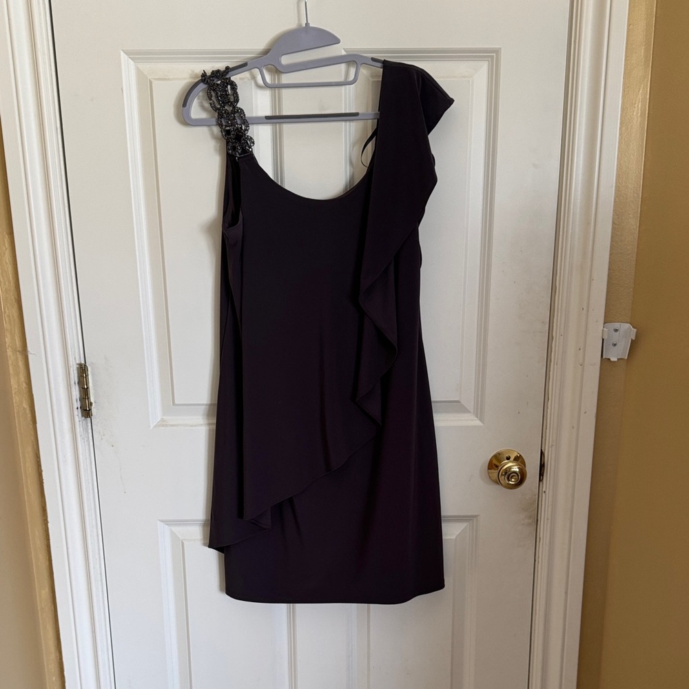 Betsy & Adam Elegant Purple One-Shoulder Dress